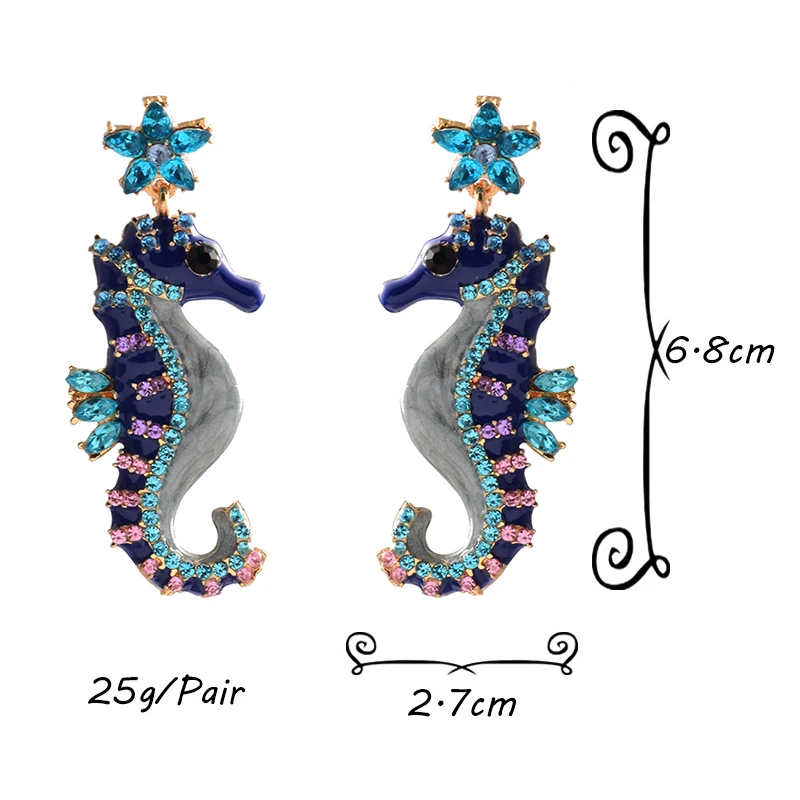 New design Long Seahorse shaped earrings High-quality Metal oiled crystals Drop earring Fashion Jewelry Accessories For Women