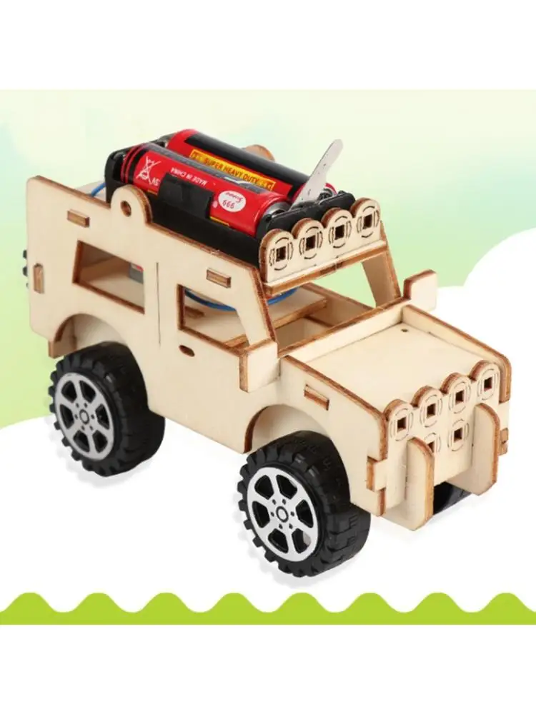 Wooden Electric Car Model Blocks DIY Kids Assembling Toy Science Experiment Kit Children Educational Gift