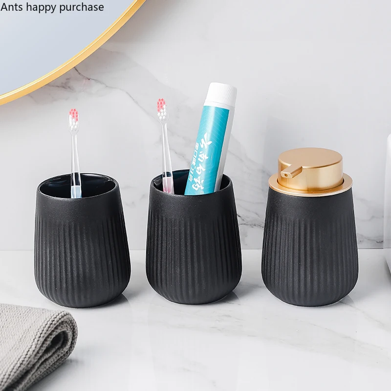 Ceramic Bathroom Kit Toiletries Wash Three-piece Suit Mouth Cup Lotion Bottle Home Decoration Accessories Bathroom Supplies