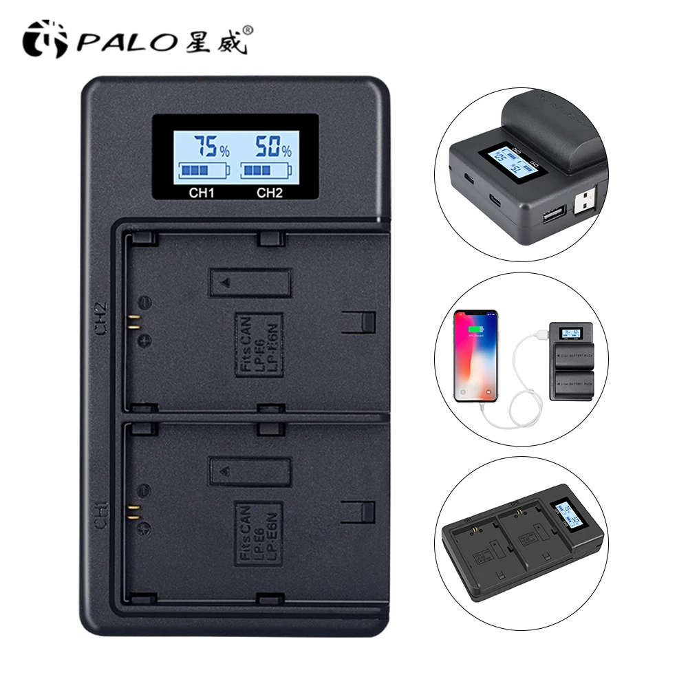

PALO LP-E6 LPE6 LP E6 LCD Dual Charger For Canon 5D Mark II/III 6D 7D 60D 60Da 70D DSLR EOS 5DS Camera Battery