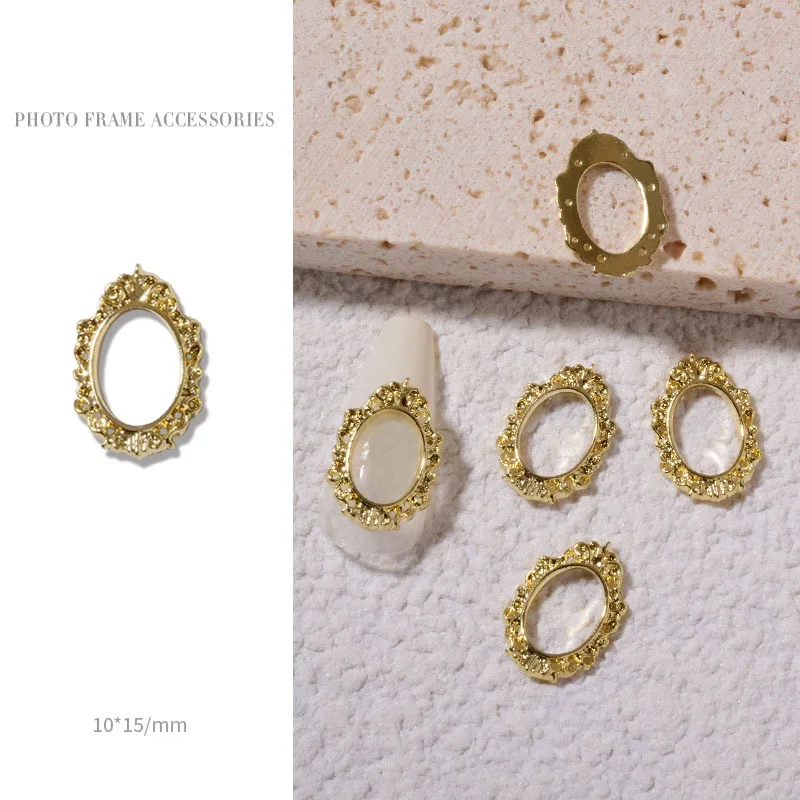 Retro Gold Metall 3D Charm Fotorahmen-Set mit Legierungs-Nieten Nagelkunst Maniküre Schmuck Zubehör-Kit - 5 Stück – Detail 6