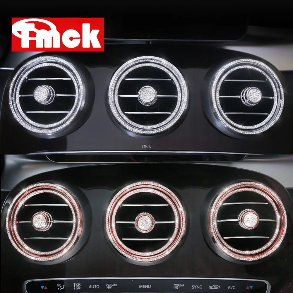 Car Dashboard+Central Control Air Outlet Knob Ring Diamond Trim Cover For Mercedes Benz C GLC Class W205 X253 GLC260 2015-2020