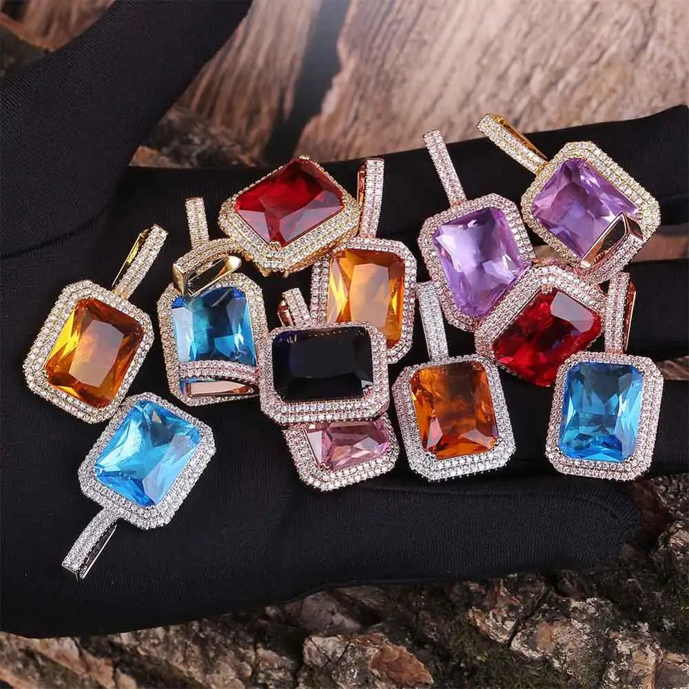 

TOPGRILLZ Iced Out Bling Gem Stones Solitaire Pendant Necklace Infinity Stones Solid Back Cubic Zircon Hip Hop Jewelry For Gift