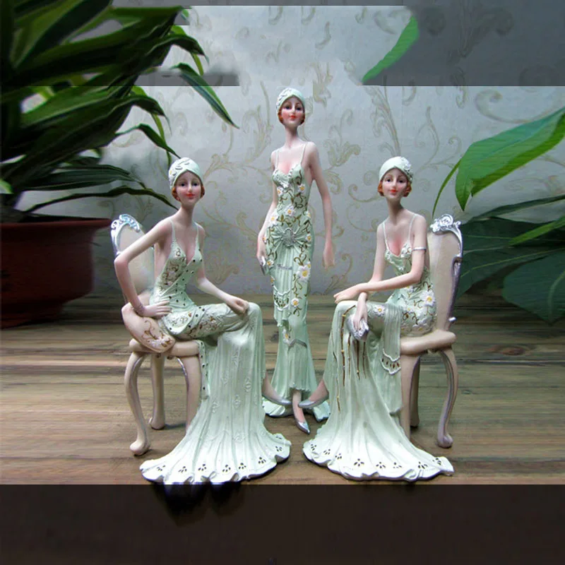 European Character Girl Beauty Resin Ornaments Cabinet Hotel Table Sculpture Crafts Home Livingroom Desktop Figurines Decoration