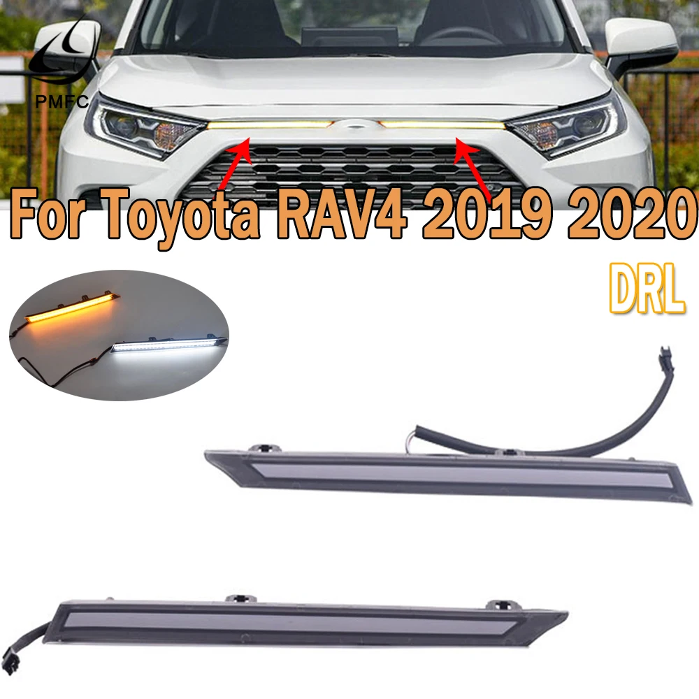 

PMFC Yellow Turn Signal Function Car DRL LED Daytime Running Light Automobile Cover Decoration Light For Toyota RAV4 2019 2020