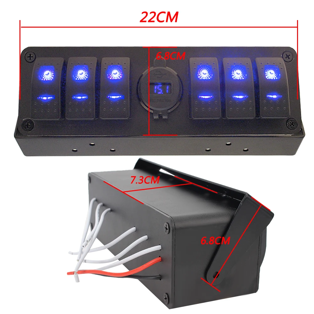 Switch Panel 12-24V 20A 6+1 Gang Rocker Switch Box Double QC3.0 Universal Waterproof for Cars Vehicles Yacht