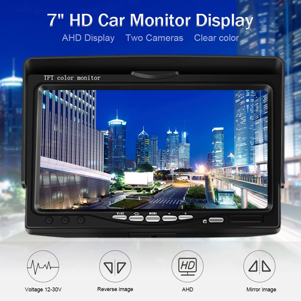 AHD 7 inch Truck Car Monitor 2CH DVR Video IPS Screen Recorder for Motorhome Reverse Backup Vehicle Camera DC 12-24V