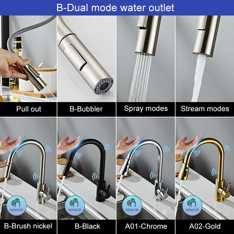 MOLI Sensor Smart Kitchen Faucets PUll Out 304 Stainless Steel Smart Induction Touchless Control Water Sink Faucet Mixer Tap