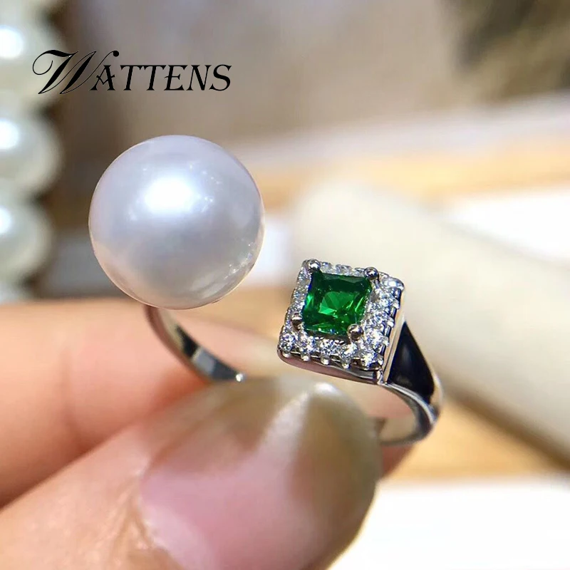 

925 sterling silver ring natural pearl ring women white black pearls Green Zircon Ring Bohemian Wedding Party Accessories Gift