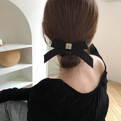 All-match Hepburn black ~ hairpin French Korean Dongdaemun hairpin headdress ins wild bow with diamond hair accessories