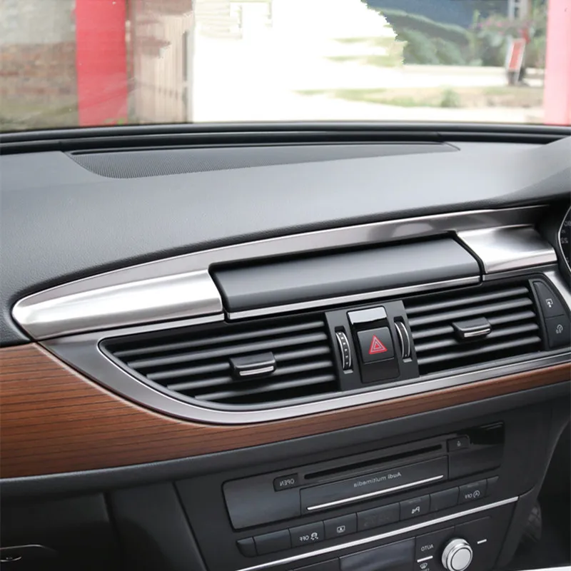 Car Console Dashboard Navigation Decorative Frame Cover Trim For Audi A6 C7 A7 RHD Interior Accessories Carbon Fiber Stickers