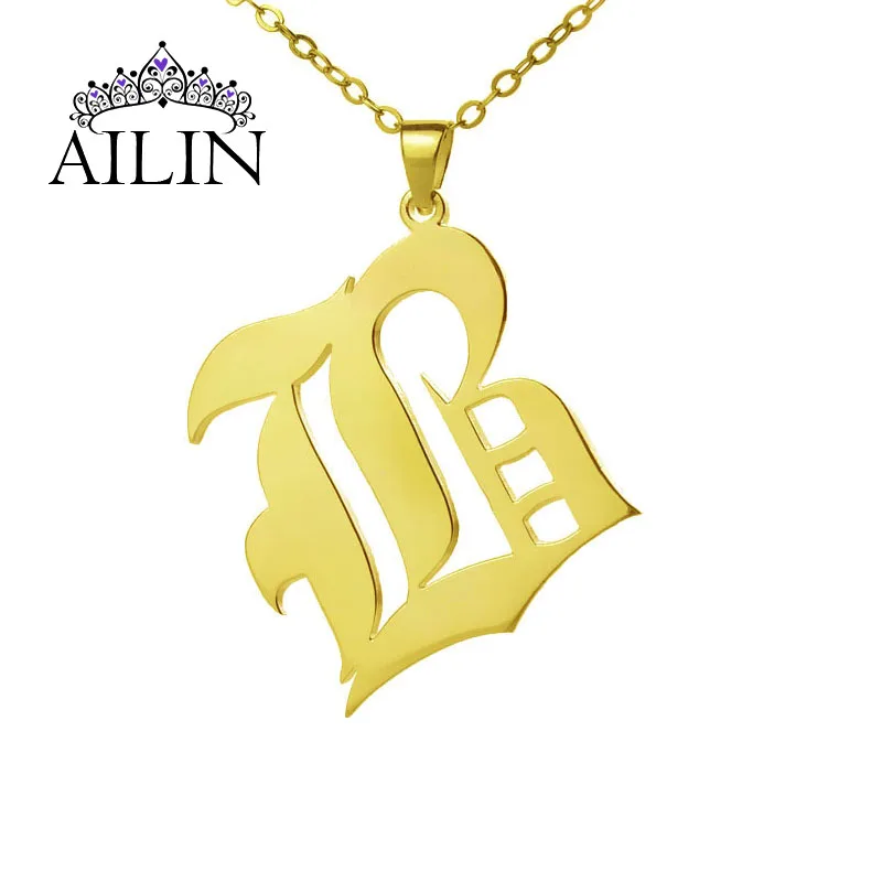 Ailin Kustom Horror Font Kalung 18K Plated Stainless Steel Huruf Awal Liontin Kalung Wanita Pria Warna Emas