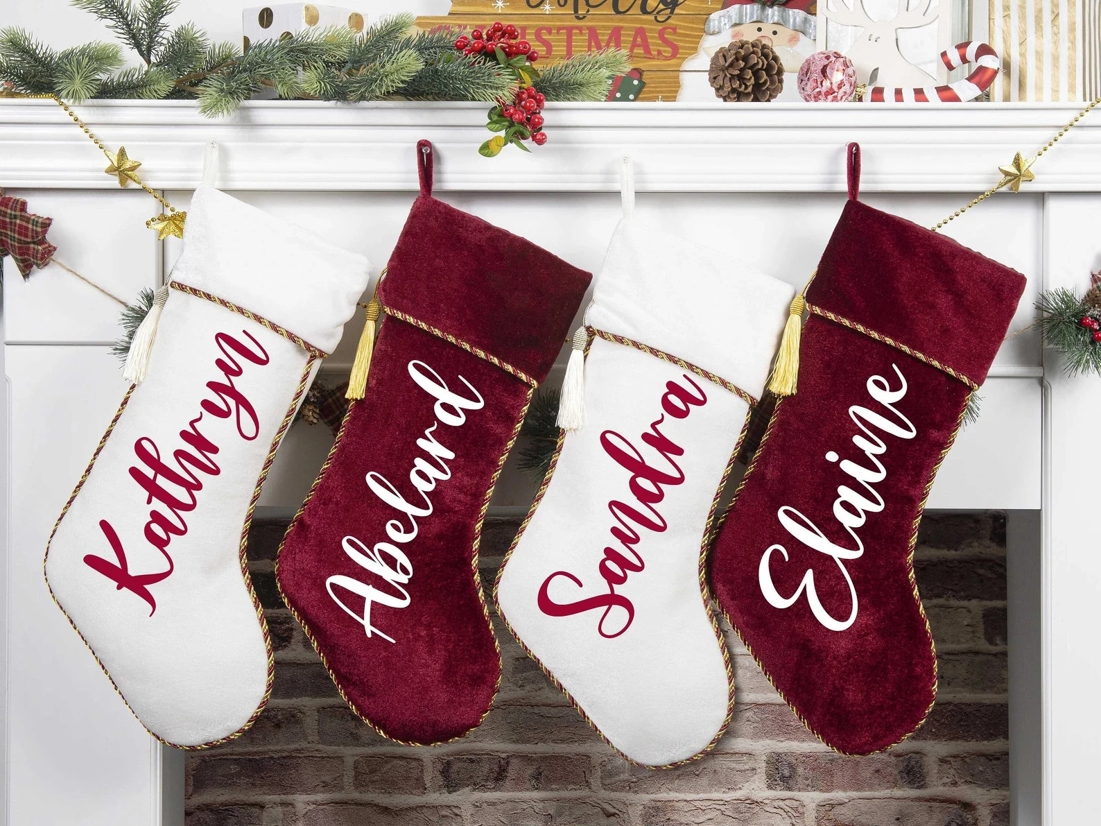 

1PC Personalized Christmas Stockings Custom Name Christmas Stocking Christmas Gift Family Stockings Gold Velvet Monogram