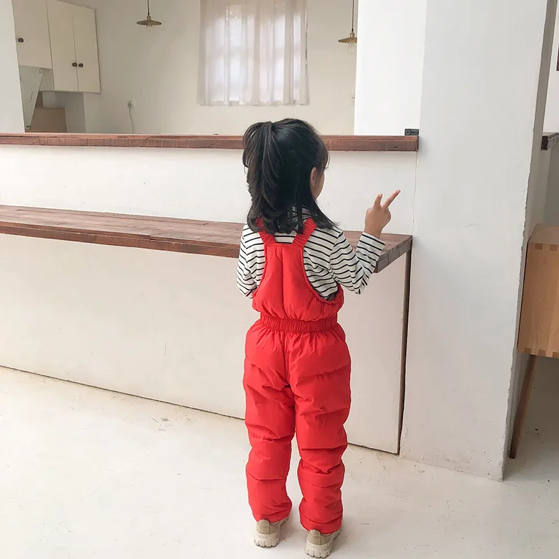 Winter Children Baby Down Pants Girls Boys Trousers Jacket Kids Baby Jumpsuit Warm Strap Pants Fashion Windproof Down Trousers