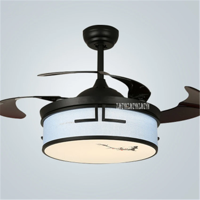 

9401 36inch LED Invisible Ceiling Fan Light Chinese Retro Living Room Bedroom Electric Pendant Fan With Led Light 110/220V