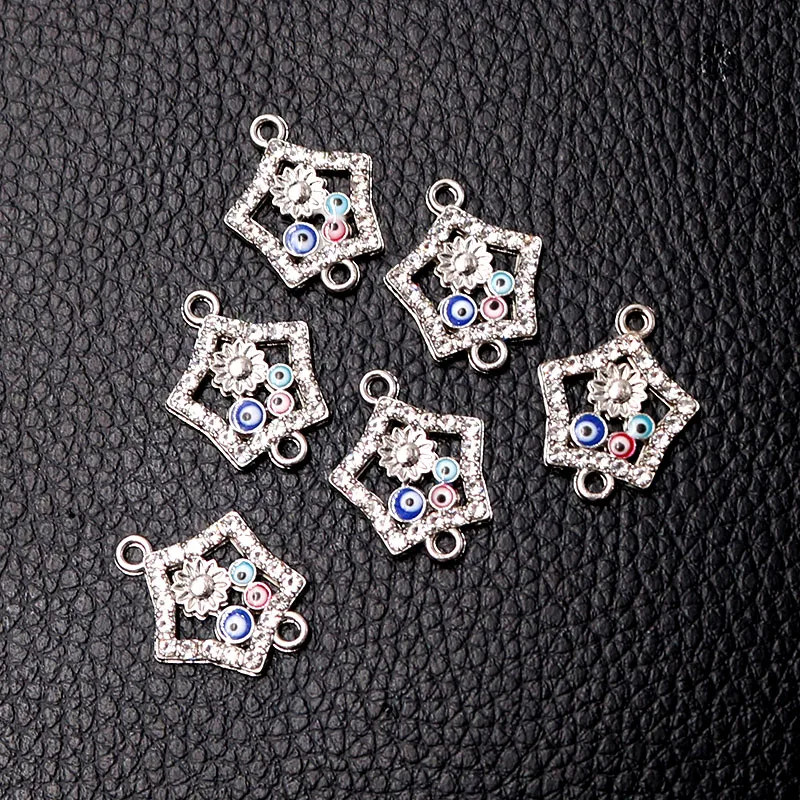 8pcs/lot silver plated Five Pointed star Shaped Double Hanging Connector Rhinestone Charms Necklace Pendant DIY Jewelry Making