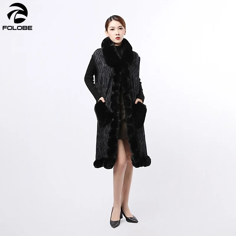 

FOLOBE 2022 Autumn and Winter Fur Collar Fur Pocket Long Vest Women's Knitted Vest Striped Lapel Cardigan Sweater Vest Women