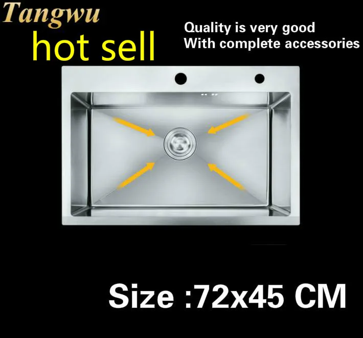 Free shipping Household fashion big kitchen manual sink single trough standard 304 food grade stainless steel hot sell 72x45 CM