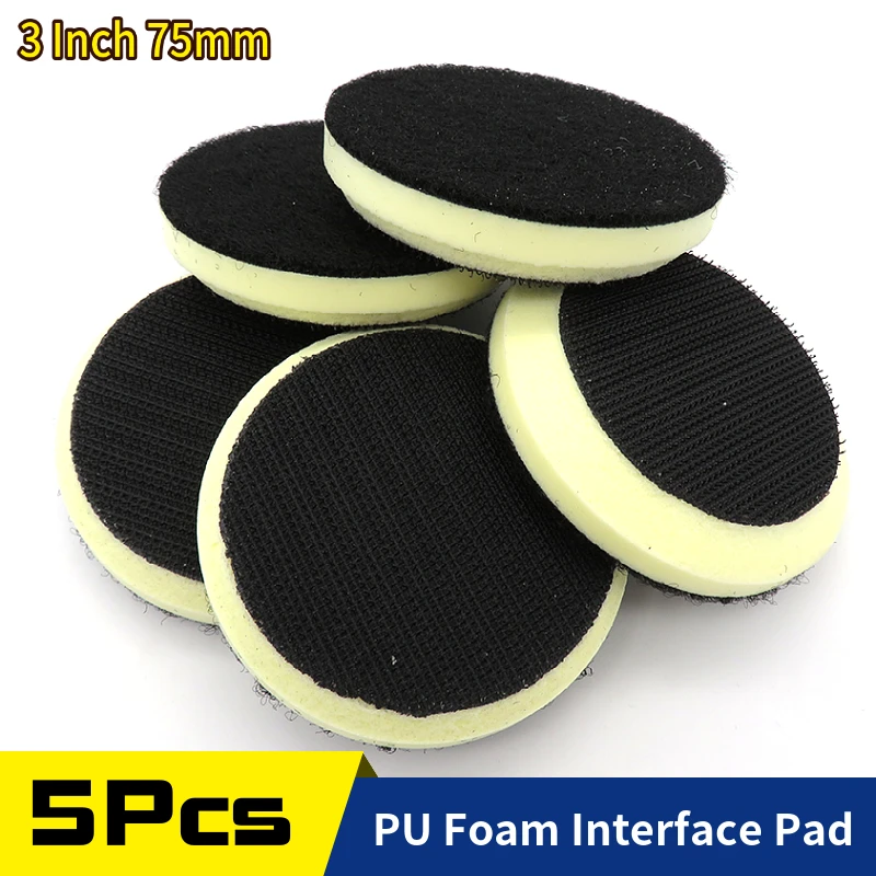 5 Pcs 3 Pollici 75 millimetri DELL'UNITÀ di elaborazione di Schiuma Smussatura Piastra di Interfaccia Gancio e Anello di Levigatrice Backing Pad Tampone Lucidatura Cuscino Pad per la Levigatura Pastiglie