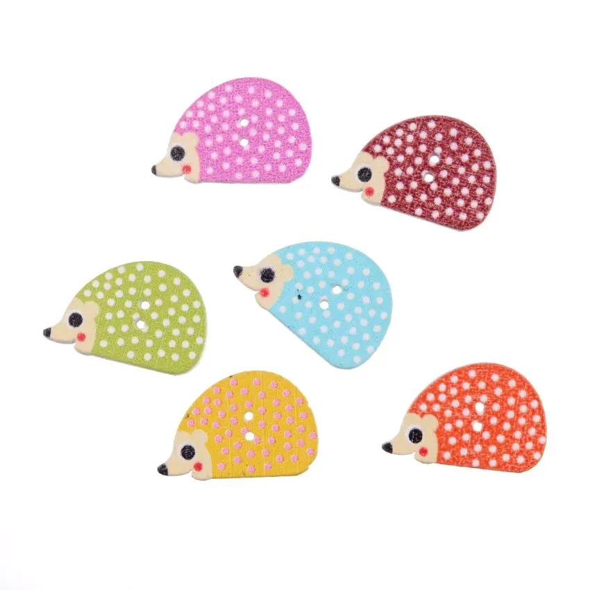 

Бесплатная доставка, розничная продажа, 10 шт., случайный, смешанный, милый ежик, 2 отверстия, деревянные пуговицы для покраски, скрапбукинга, 17x25mm