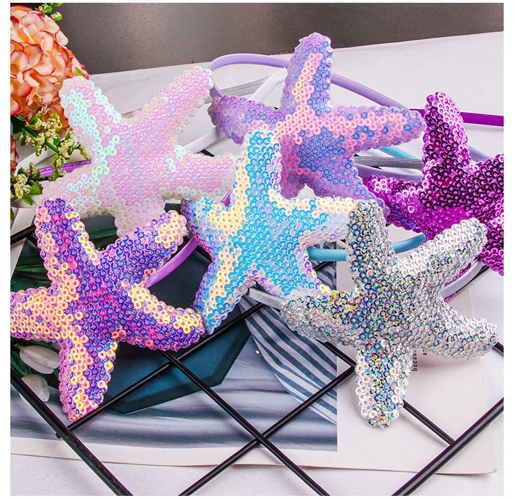 Girls Sequin Starfish Hairbands Shiny Baby Mermaid Headband for Kids Birthday Glitter Gift Hairbands Hair accessories