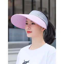 Visera de ala ancha para mujer, sombrero de playa ajustable con protección UV, gorra de algodón puro empaquetable, novedad de verano, 2021