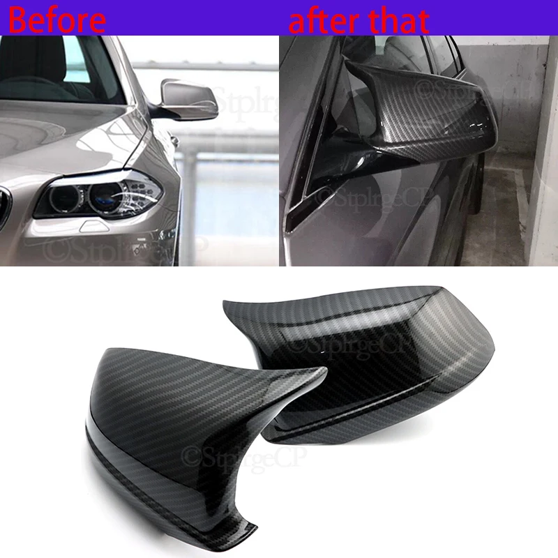 For BMW 5 Series F10 F11 F18 2010-13 Pre-LCI Black/Carbon Fiber Look Rearview Mirror Caps Car Door Wing Mirror Cover Replacement