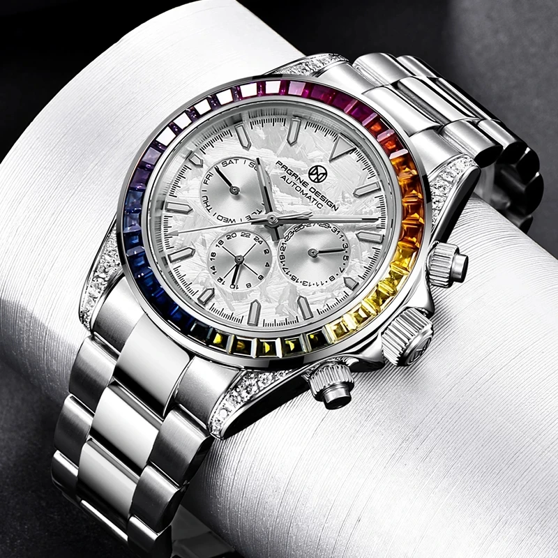 PAGRNE DESIGN Fashion Brand Automatic Mechanical Men\'s Watch Business Stainless Steel Waterproof Wristwatch Color Luxury Watch