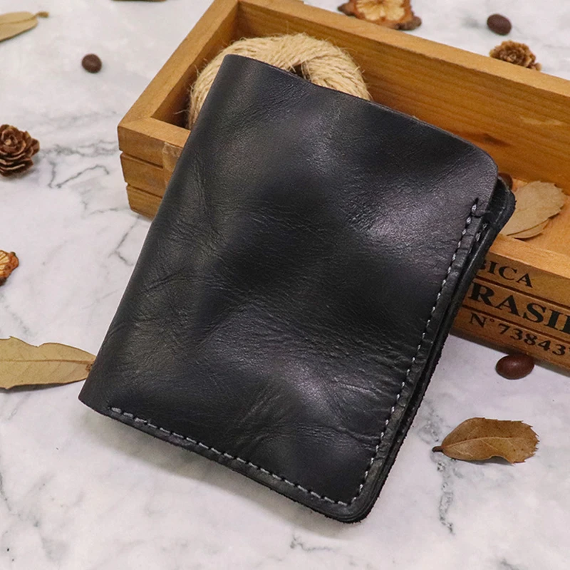 Handmade Wrinkle Wallet Original Leather Genuine Vertical Men's Wallets Retro Money Clips Luxury Short Billfold Purse