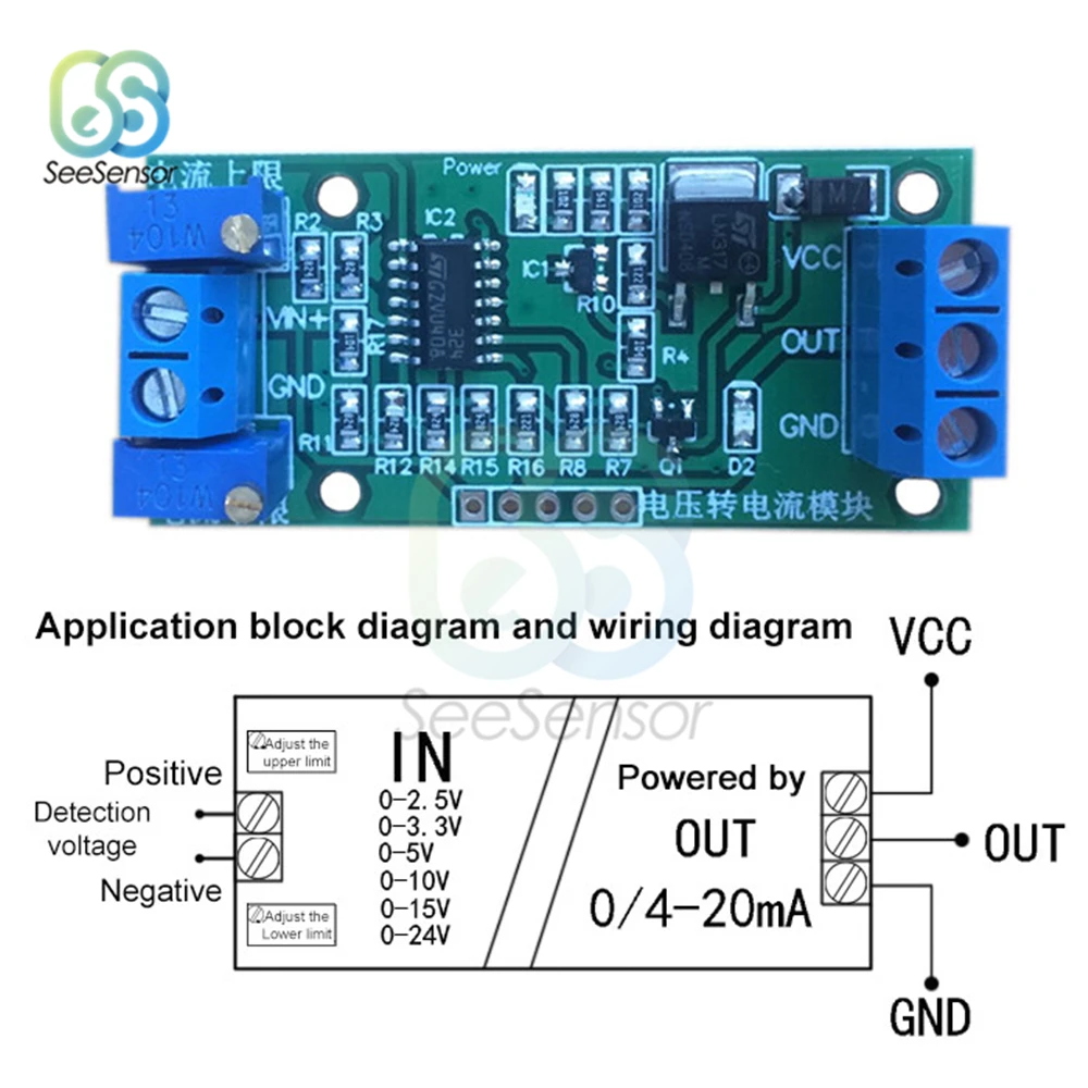 0-2.5V/0-3.3V/0-5V/0-10V/0-15V/0-24V to 4-20ma 0-20mA DC12V-24V Linear Conversion Voltage to Current Signal Transmitter Module