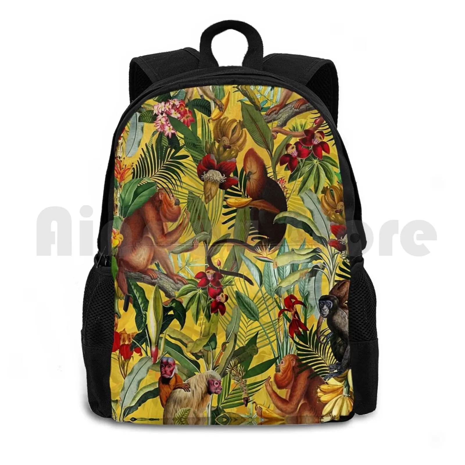 

Tropical Monkey Jungle Pattern-Yellow Outdoor Hiking Backpack Riding Climbing Sports Bag Nature Jungle Blossom Spring Flower