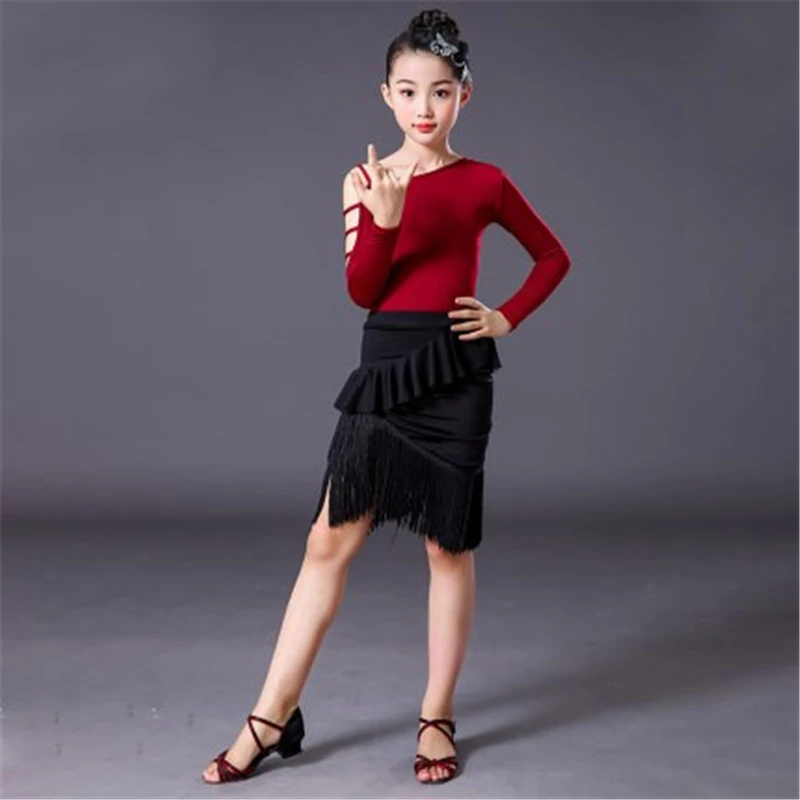 New Fringe Latin Dance Dress For Girls Child Salsa Tango Ballroom Dancing Dress Competition Costume Kids Practice Dance Clothes