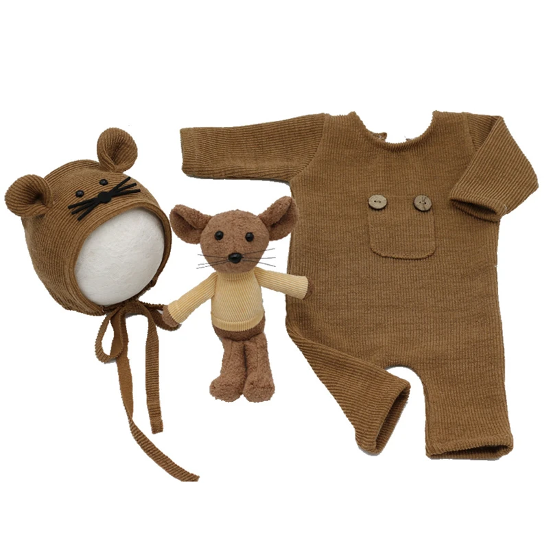 Newborn Baby Photography Clothing Sets Infant Boy Girl Photo Clothes Outfits Mouse 3pcs Set Hat Rompers Doll Sets