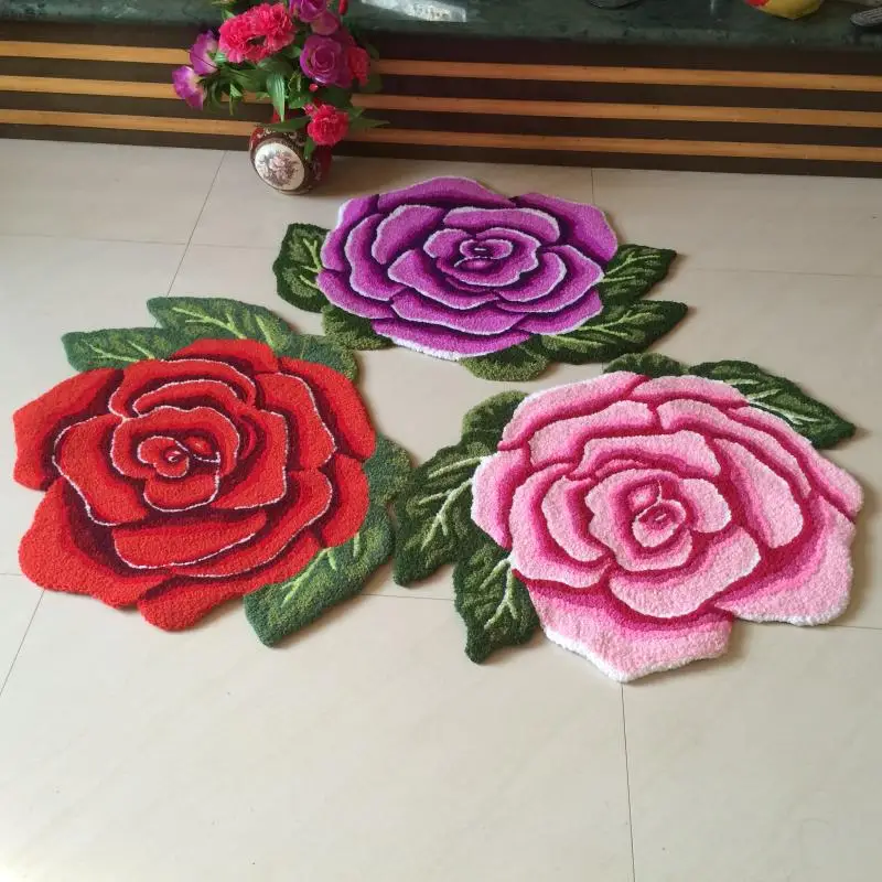 Luxurious 3D Handmade Rose Home Decor Carpets for living room bedroom Big Area Rugs Lover Romantic Pink/Red/Blue Roses Mat