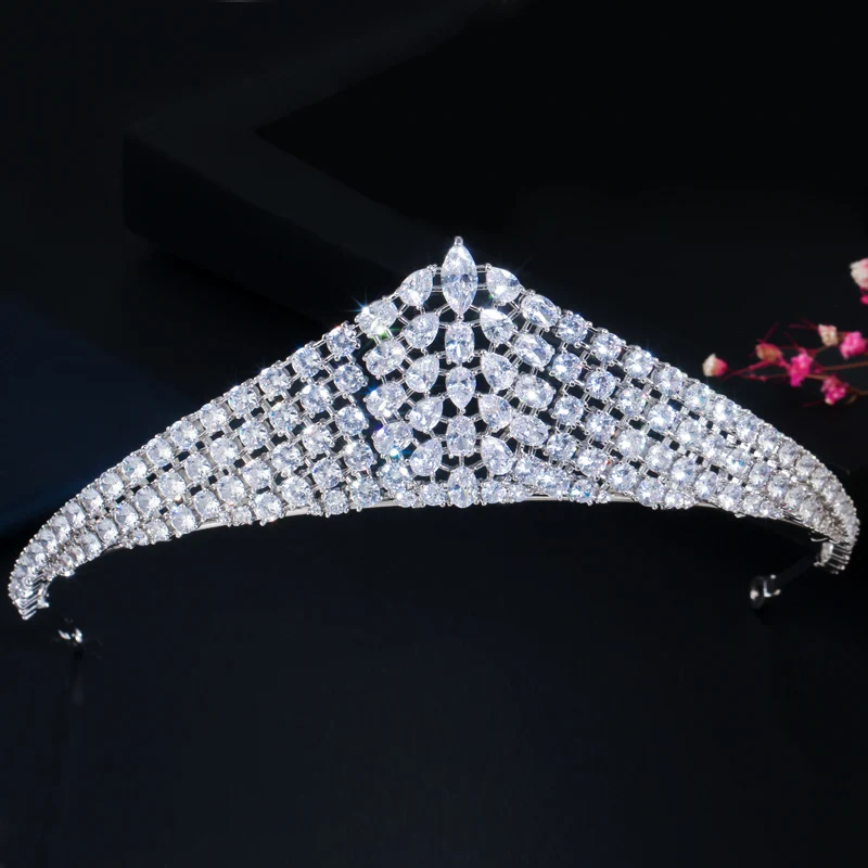 CWWZircons Gorgeous Cubic Zircon Crystal Wedding Hair Accessories Bridal Queen Pageant Party Crown Tiara Headband Jewelry FS0018