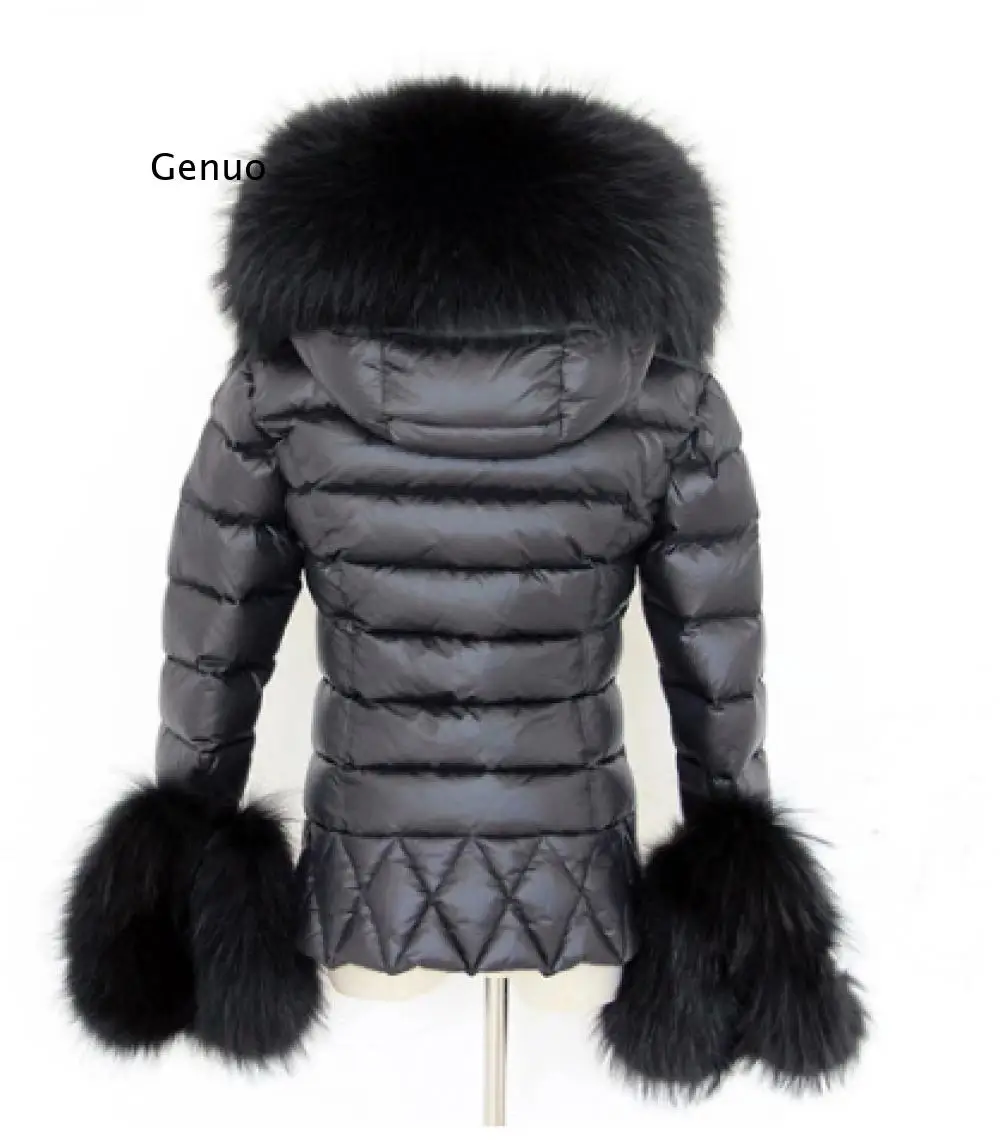 Women Furry Overcoat Winter Jacket Faux Fur Collar White Duck Down Abrigos Mujer Windproof Hooded Coat New Outwear Femme Parka