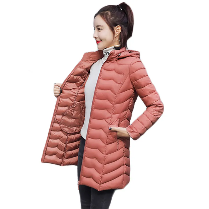 

Winter jacket women black pink XL-6XL plus size light thin down cotton coats 2020 autumn Korean fashion slim hooded parka