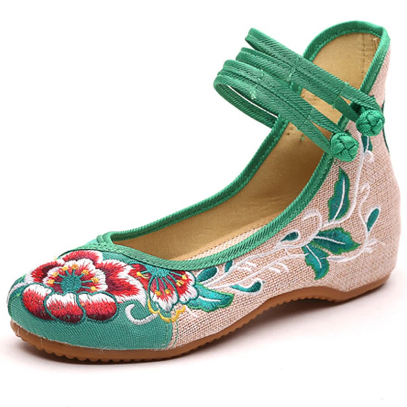 New linen embroidered cloth shoes linen tendon bottom casual women\'s shoes high hibiscus flower shoes   WSH2288