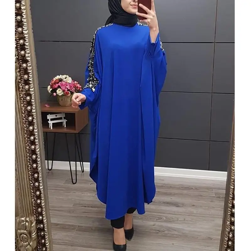 

Modest Abaya Sequins Kaftan Women Muslim Prayer Garment Islamic Clothing Arabic Robe Dubai Turkey Eid Ramadan Caftan Gown Abayas