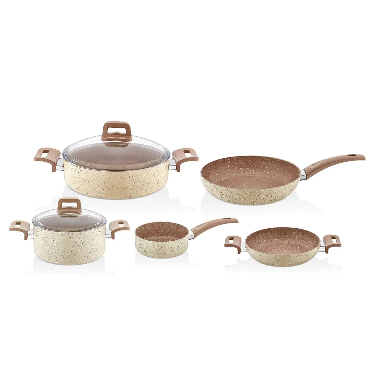 EWs Cream Color 7 Piece Granite Pot Pan Set