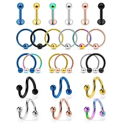 Spiral Barbell Surgical Steel Twist Cartilage Helix Tragus Earring Lip Eyebrow Labret Hoop Rings Piercing Jewelry for Women Men