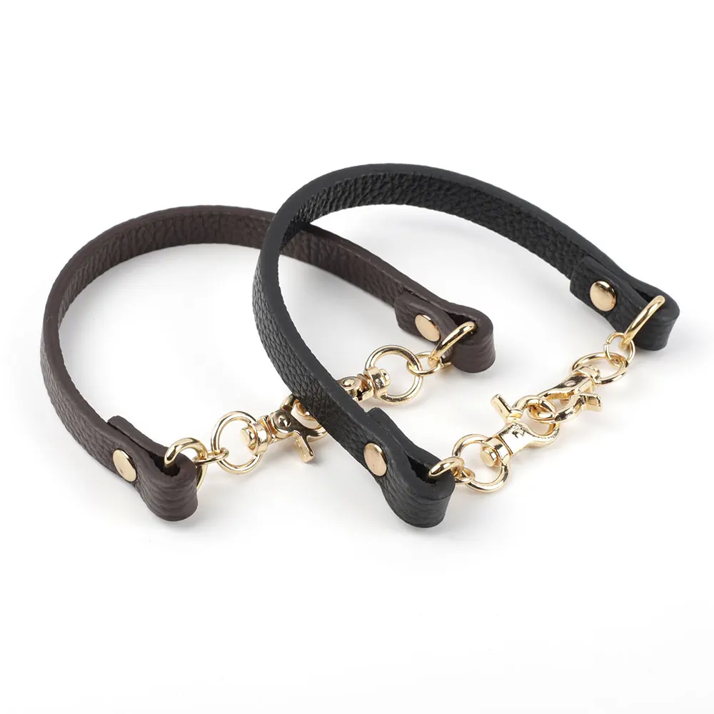 Cow Leather Handle Shoulder Strap Lychee Pattern Women Short Bag Strap Black Coffee Cream Red Handbag Replacement Wrist Straps