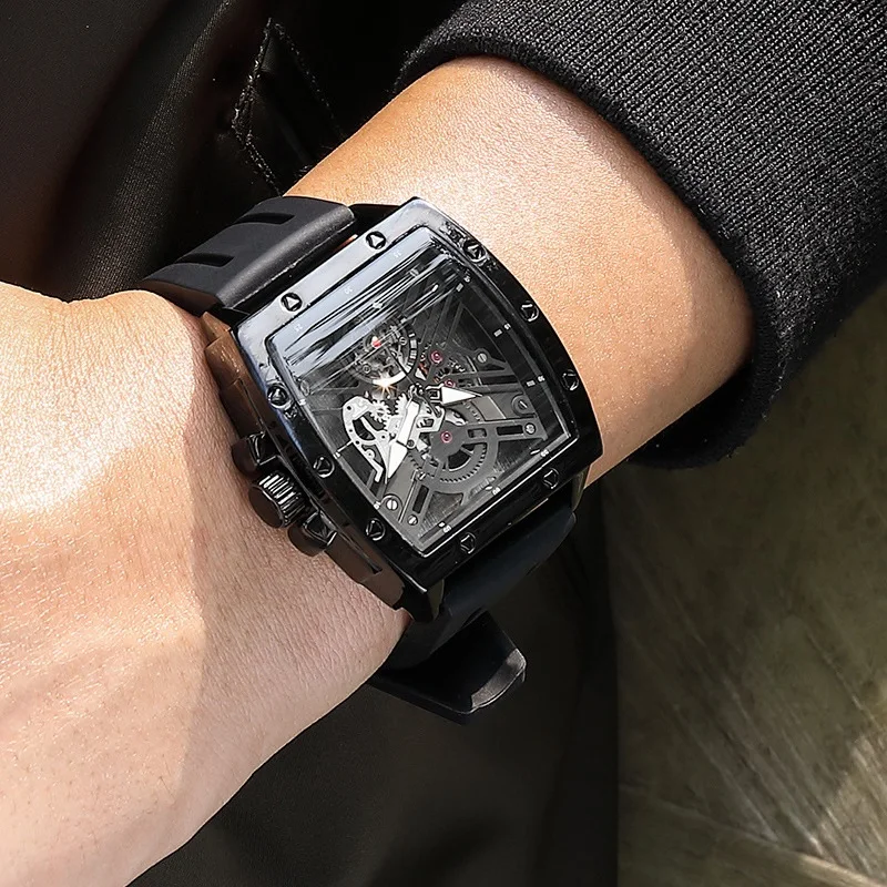 

RUIMAS Original Mens Luxury Top Brand Casual Sports Japan Quartz Wristwatch Male Clock Tonneau Skeleton Dial Relogios Masculino