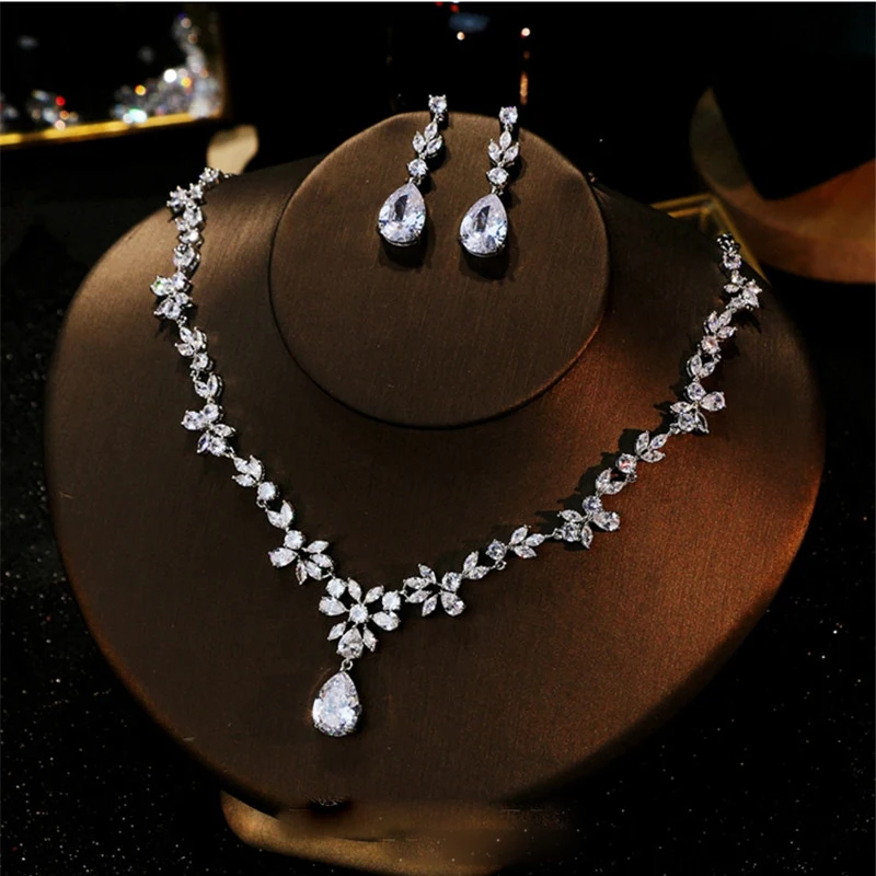 

Fine Jewelry Sets For Women S925 Sterling Necklace High Quality Floral Design Earrings Bridal Jewelry Set Drop Shipping