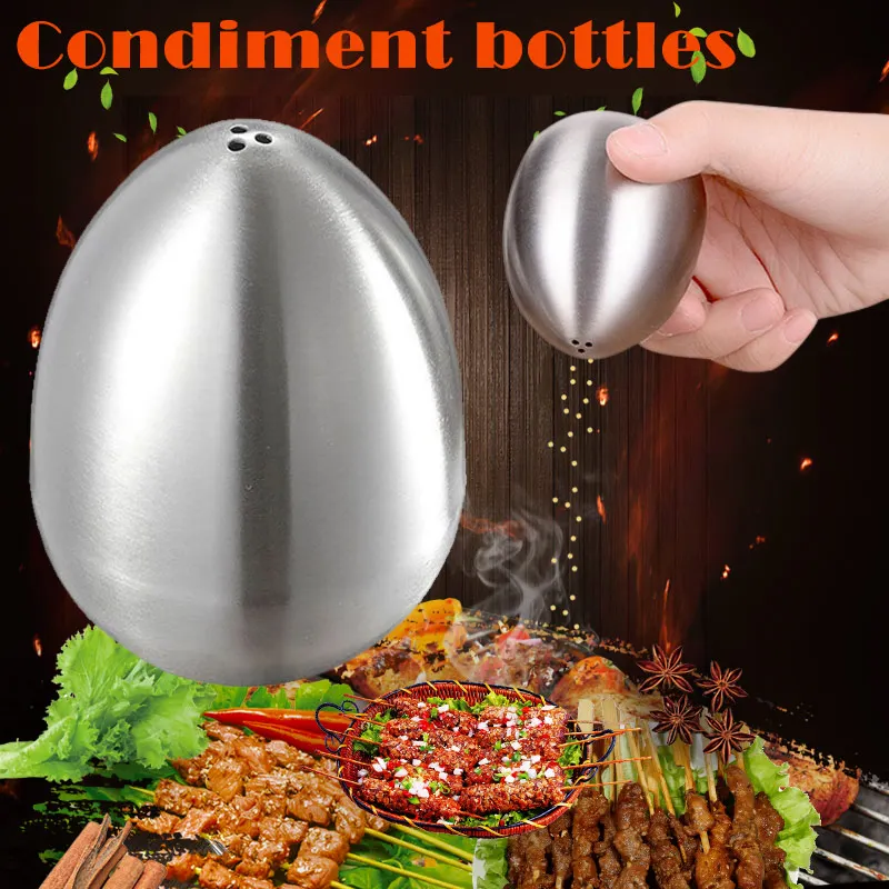 1 Pcs Durable Stainless Steel Egg-Shaped Salt Pepper Shaker Table Server Kitchen Tool xobw