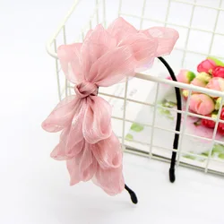 1pc Band Großen Bogen Floral Glänzende Haar Band Frauen Haar Zubehör Haar Hoop Schwarz Rosa Mädchen Blume Spitze Bogen stirnband