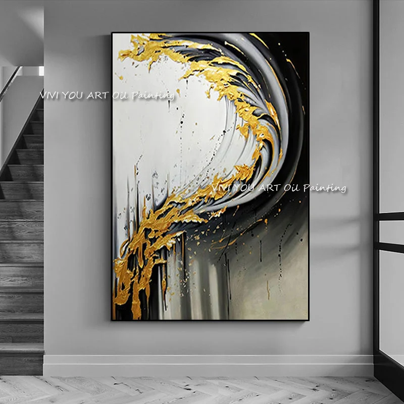 

100% Handpainted Oil Painting on Canvas new Handmade Abstract White Yellow Grey Wall Art picture home decoration For Living Room
