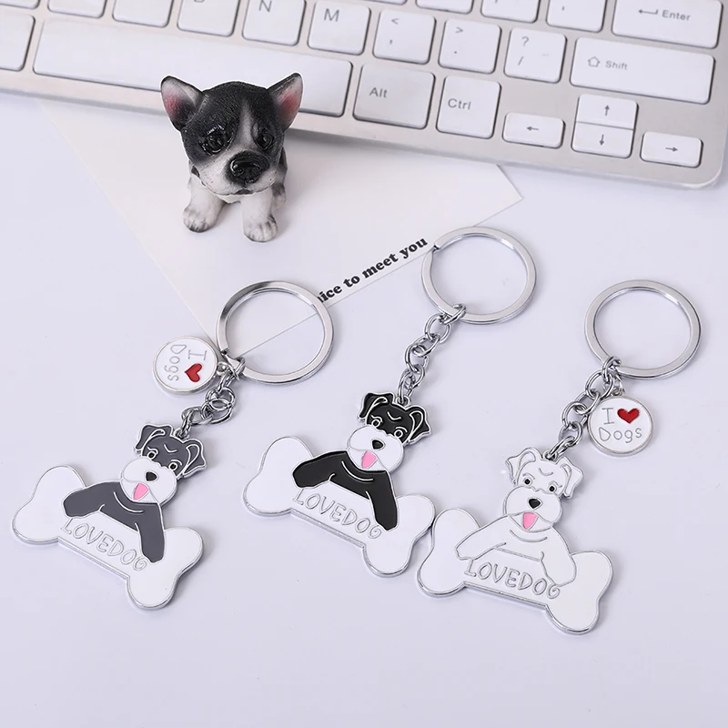 Fashion Schnauzer key ring car keychain black and white gray metal keychain animal metal charm men\'s jewelry couple gift