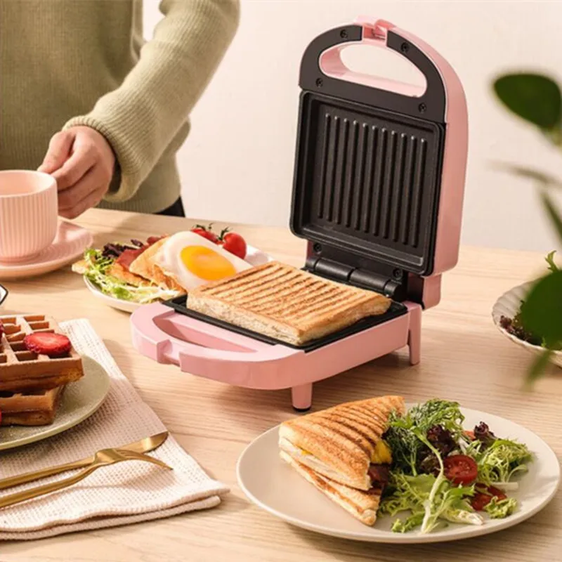 220V Điện Gia Đình Làm Bánh Sandwich Dính Ăn Sáng Bánh Nướng Bánh Nồi Hồng/Đỏ Màu Có Sẵn