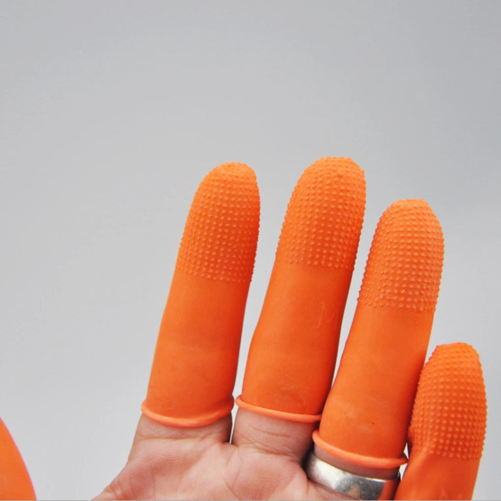 Gants de protection du bout des doigts en latex, ensemble de 100 pièces, antistatiques, non ald, poulet, orange, L